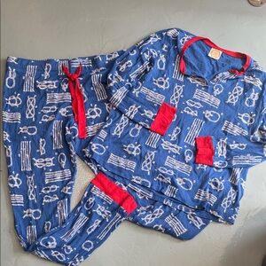 The Beaufort Bonnet Company Blue Pajama Set with Red Accents